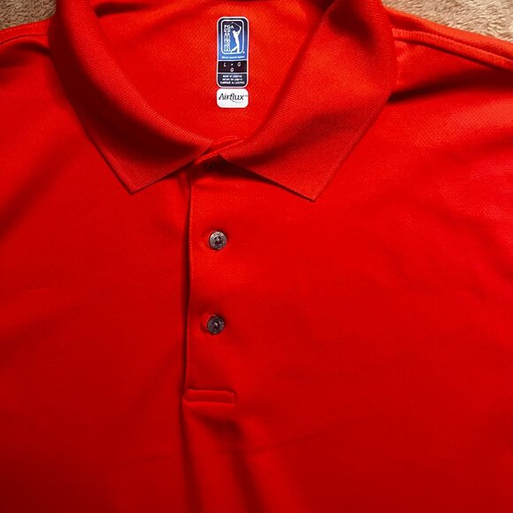 PGA Tour Men Large Coral Airflux 3 Button Collar Short Sleeve Active Golf‎ Polo - Picture 2 of 6